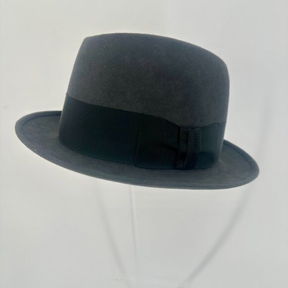 Vintage Royal Stetson Charcoal Felt Fedora Hat 7 1/8 Harry Levinson Men's USA - Picture 3 of 8